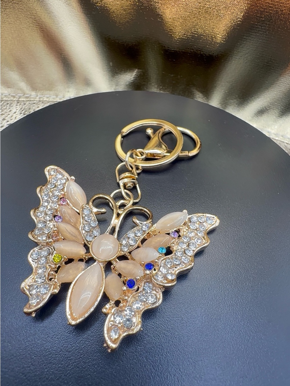 Gold-Tone Pink Crystal Butterfly Keychain - Women Jewelry